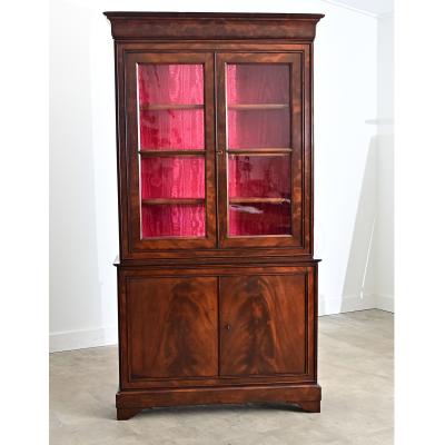 French Louis Philippe Mahogany Bibliotheque with Silk Interior