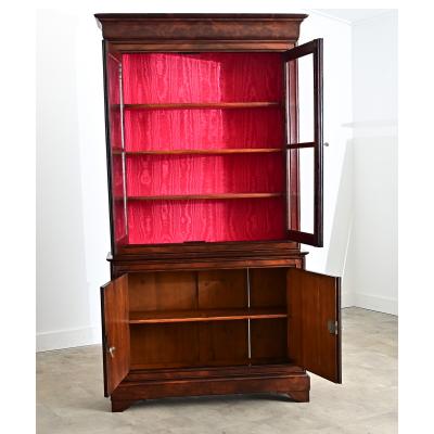 French Louis Philippe Mahogany Bibliotheque with Silk Interior