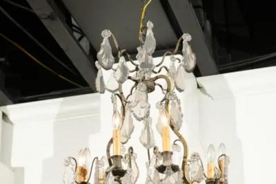 French Louis Philippe Period 1840s Eight Light Crystal Chandelier with Finial