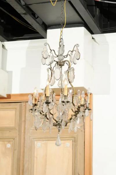 French Louis Philippe Period 1840s Eight Light Crystal Chandelier with Finial