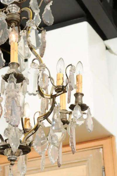 French Louis Philippe Period 1840s Eight Light Crystal Chandelier with Finial