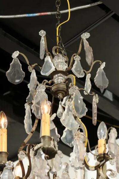 French Louis Philippe Period 1840s Eight Light Crystal Chandelier with Finial