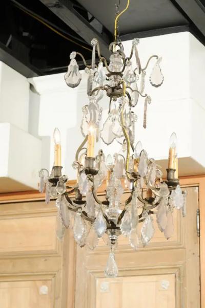 French Louis Philippe Period 1840s Eight Light Crystal Chandelier with Finial