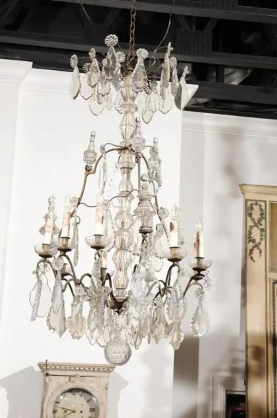 French Louis Philippe Period Nine Light Crystal and Iron Chandelier circa 1840