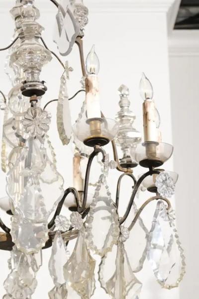 French Louis Philippe Period Nine Light Crystal and Iron Chandelier circa 1840