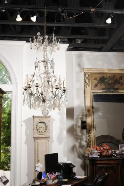 French Louis Philippe Period Nine Light Crystal and Iron Chandelier circa 1840