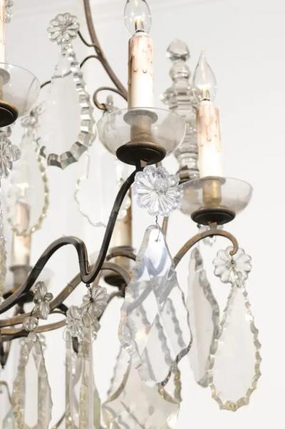 French Louis Philippe Period Nine Light Crystal and Iron Chandelier circa 1840