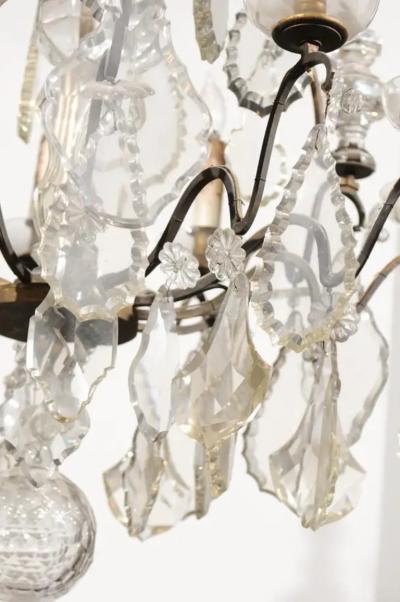 French Louis Philippe Period Nine Light Crystal and Iron Chandelier circa 1840