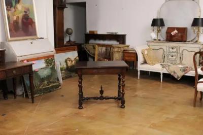 French Louis XIII Period Walnut Side Table with Baluster Legs and Carved Finial