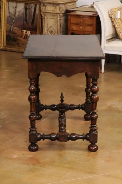 French Louis XIII Period Walnut Side Table with Baluster Legs and Carved Finial
