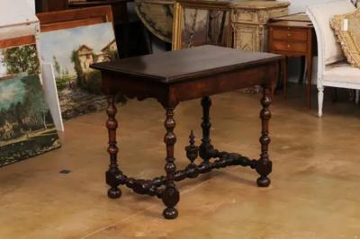 French Louis XIII Period Walnut Side Table with Baluster Legs and Carved Finial
