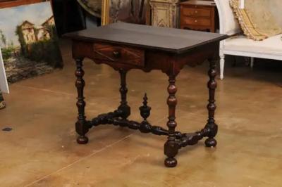 French Louis XIII Period Walnut Side Table with Baluster Legs and Carved Finial