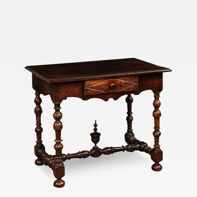 French Louis XIII Period Walnut Side Table with Baluster Legs and Carved Finial