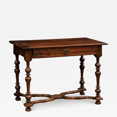 French Louis XIII Style 1890s Walnut Side Table with Curving X Form Stretcher