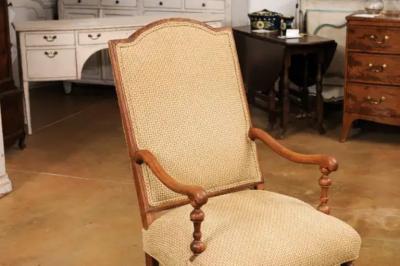 French Louis XIII Style 19th Century Walnut Armchair with Turned Base