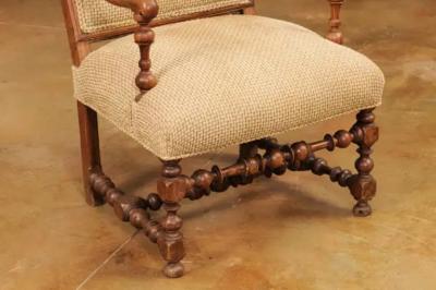 French Louis XIII Style 19th Century Walnut Armchair with Turned Base