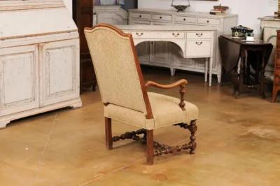 French Louis XIII Style 19th Century Walnut Armchair with Turned Base