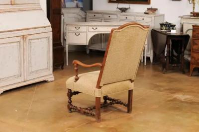 French Louis XIII Style 19th Century Walnut Armchair with Turned Base