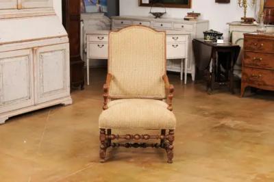 French Louis XIII Style 19th Century Walnut Armchair with Turned Base