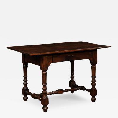 French Louis XIII Style 19th Century Walnut Table with Turned Legs and Stretcher