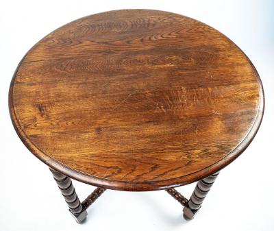 French Louis XIII Style Oak Round Bobbin Leg Side Table