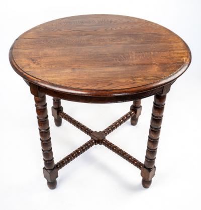 French Louis XIII Style Oak Round Bobbin Leg Side Table