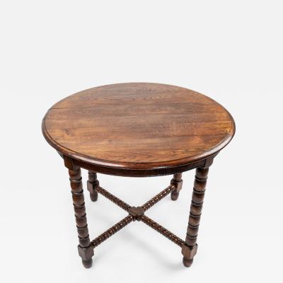 French Louis XIII Style Oak Round Bobbin Leg Side Table