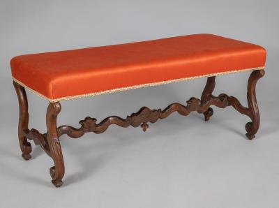 French Louis XIV Os de Mouton Walnut Bench
