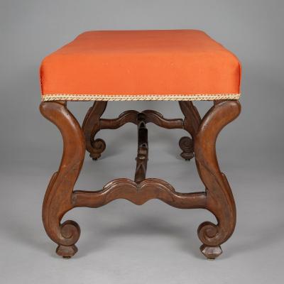 French Louis XIV Os de Mouton Walnut Bench