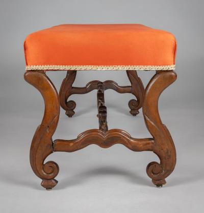 French Louis XIV Os de Mouton Walnut Bench