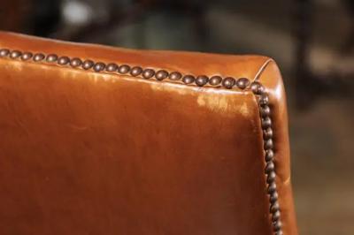 French Louis XIV Style Late 19th Century Beech Fauteuil with Leather Upholstery