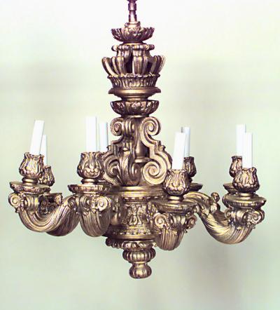 French Louis XIV Style Wood Gesso Gold Chandelier