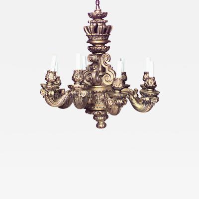 French Louis XIV Style Wood Gesso Gold Chandelier