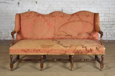 French Louis XIV Three Seat Walnut Sofa