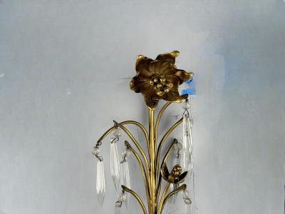 French Louis XV Bronze Cut Crystal Large Wall Sconces France 1930s