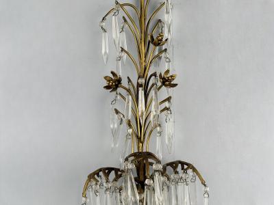 French Louis XV Bronze Cut Crystal Large Wall Sconces France 1930s