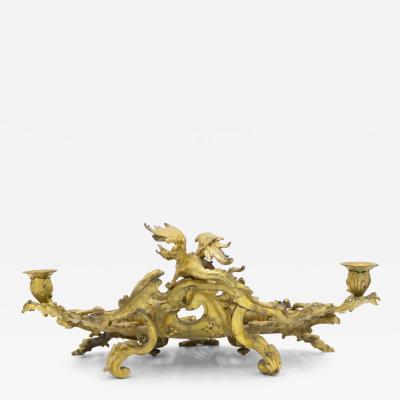 French Louis XV Bronze Dore Inkwell Candleholder