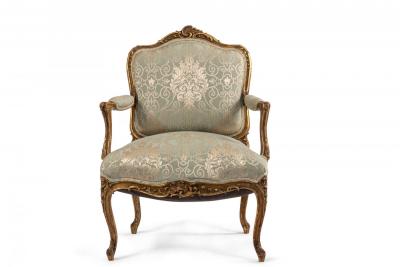 French Louis XV Gilt Arm Chair