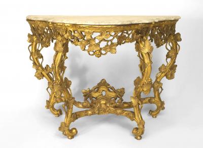 French Louis XV Gilt Floral Console Table