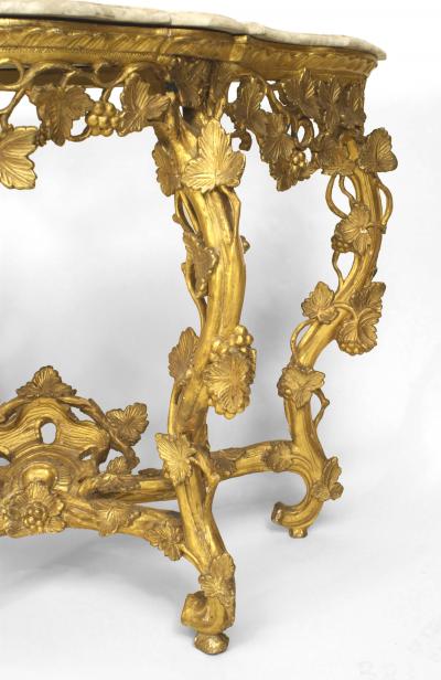 French Louis XV Gilt Floral Console Table