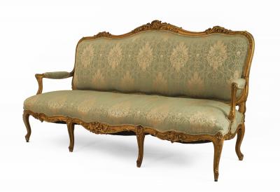 French Louis XV Green Damask Settee