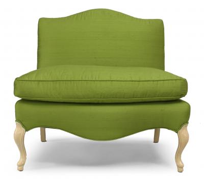 French Louis XV Green Silk Slipper Chair