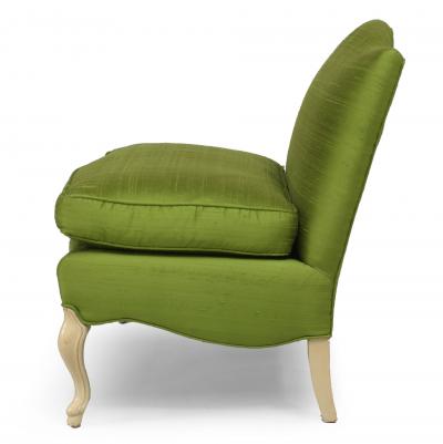 French Louis XV Green Silk Slipper Chair