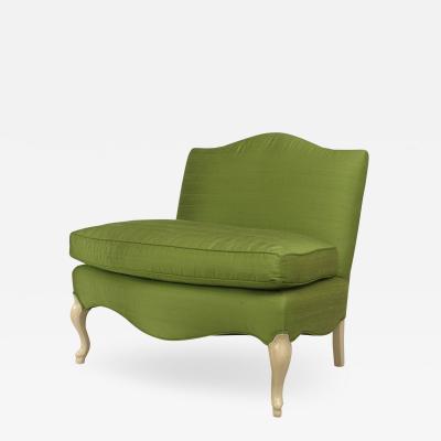 French Louis XV Green Silk Slipper Chair