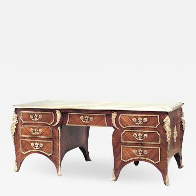 French Louis XV Kingwood and Green Leather Kneehole Desk