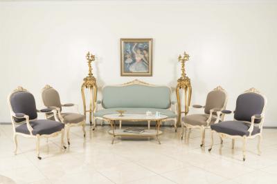 French Louis XV Painted 5 Piece Living Room Set