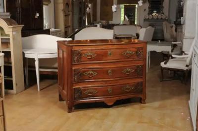 French Louis XV Period 1730s Walnut Three Drawer Commode from Lyon with Foliage