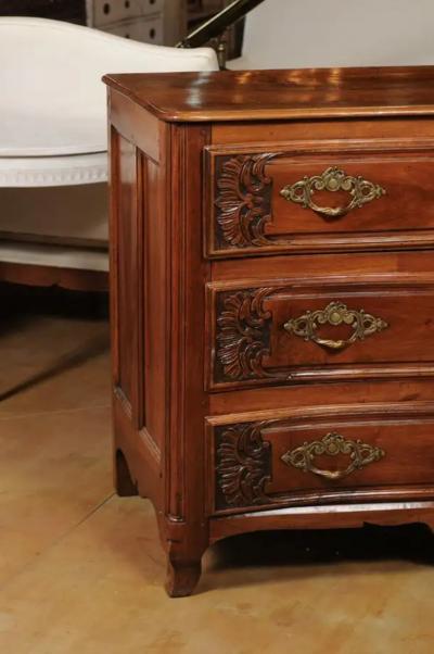 French Louis XV Period 1730s Walnut Three Drawer Commode from Lyon with Foliage