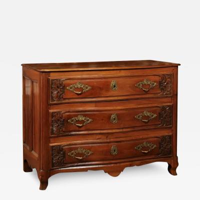 French Louis XV Period 1730s Walnut Three Drawer Commode from Lyon with Foliage