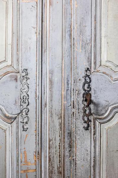 French Louis XV Period 1750s Blue Gray Painted and Carved Wooden Double Doors